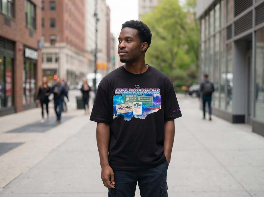 NYC oversized high neck t-shirt: The Five Boroughs